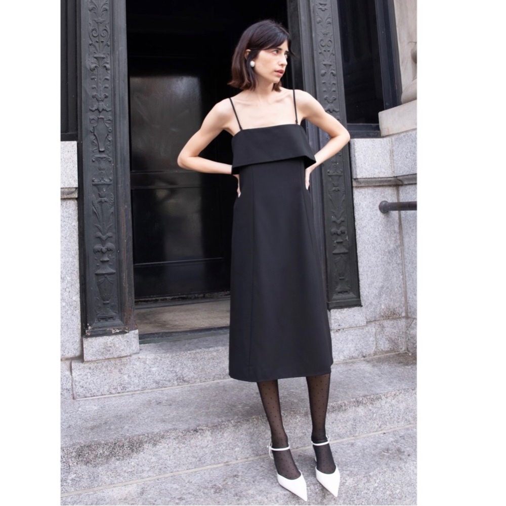 NWT Oak + Fort A-Line Midi Tube Dress in Black Size XS